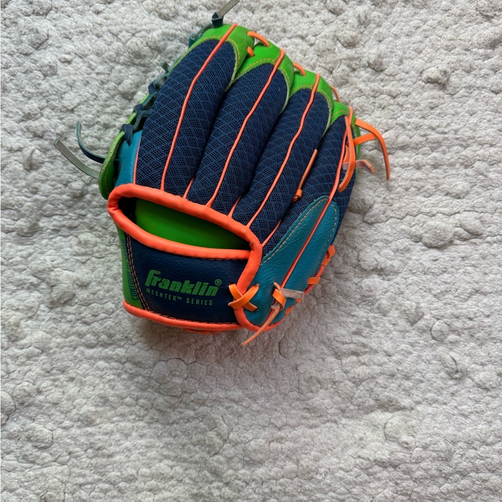 Franklin Youth Baseball Glove in Navy, Green & Orange size 9.5